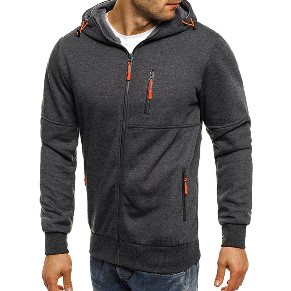 

Men's autumn casual solid color cardigan hooded pullover sweater