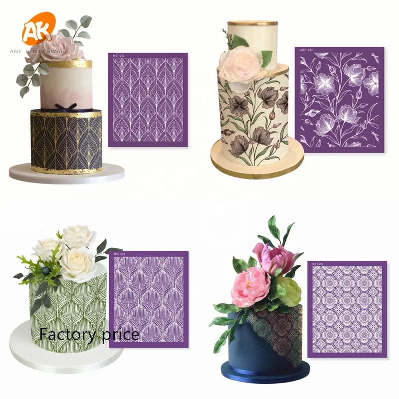 

AK Wholesale Flower Butterfly Fondant Cake Decorating Mesh Stencils Cake Icing Pastry Soft Stencil Set for Wedding Cakes