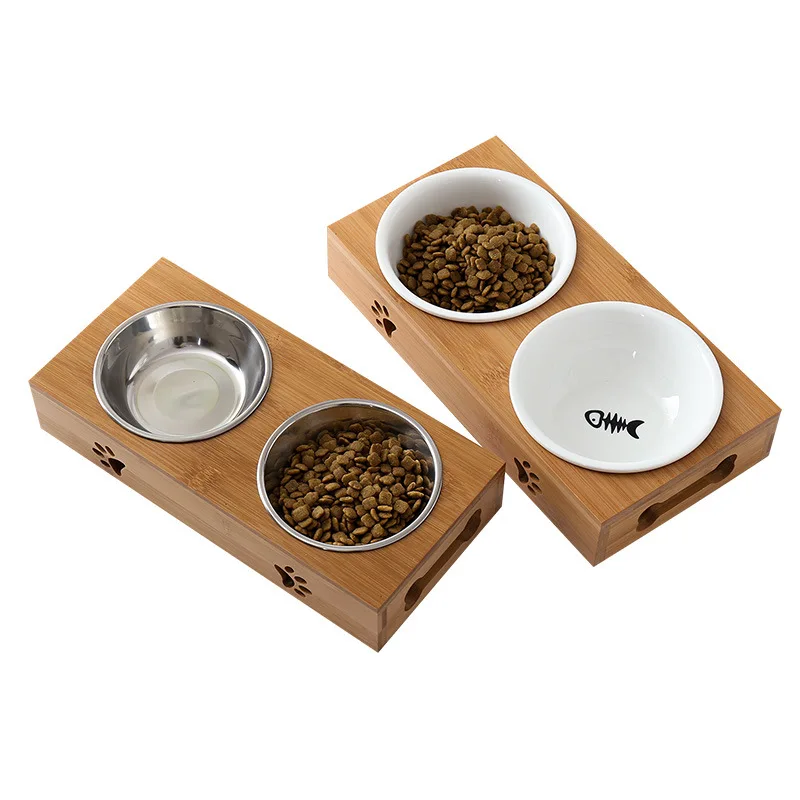 

Bamboo fiber round shape non-slip pet bowl solid color pet cat bowl bamboo pet dog bowl, Bamboo color