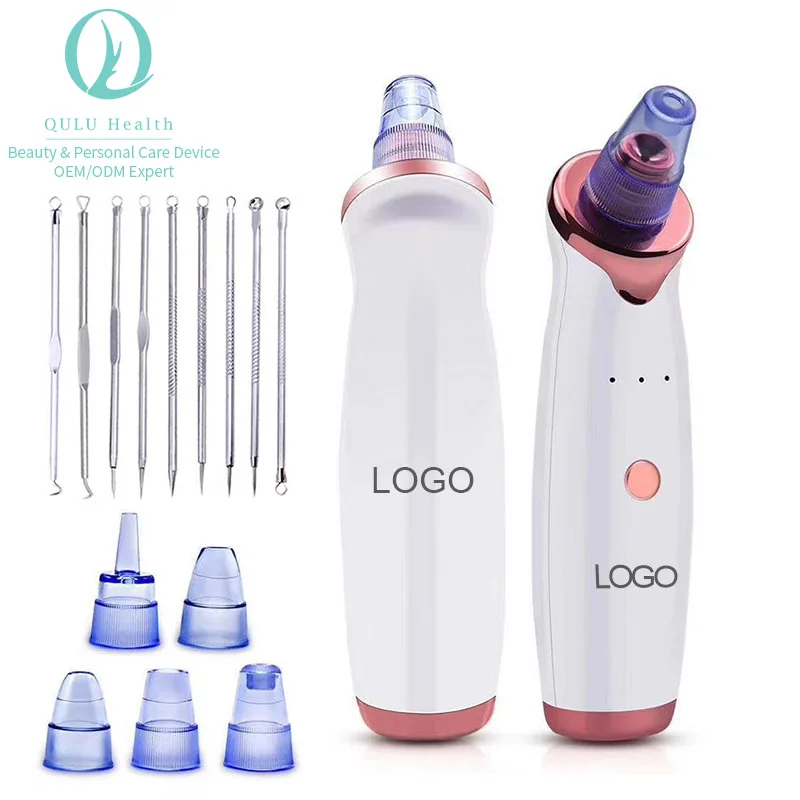 

QULU Facial Massage Electric Five Suction Pore Cleaner Blackhead Remover Vacuum to Remove Skin Acne Noir Point Nose Blackhead, White, black,pink or customized