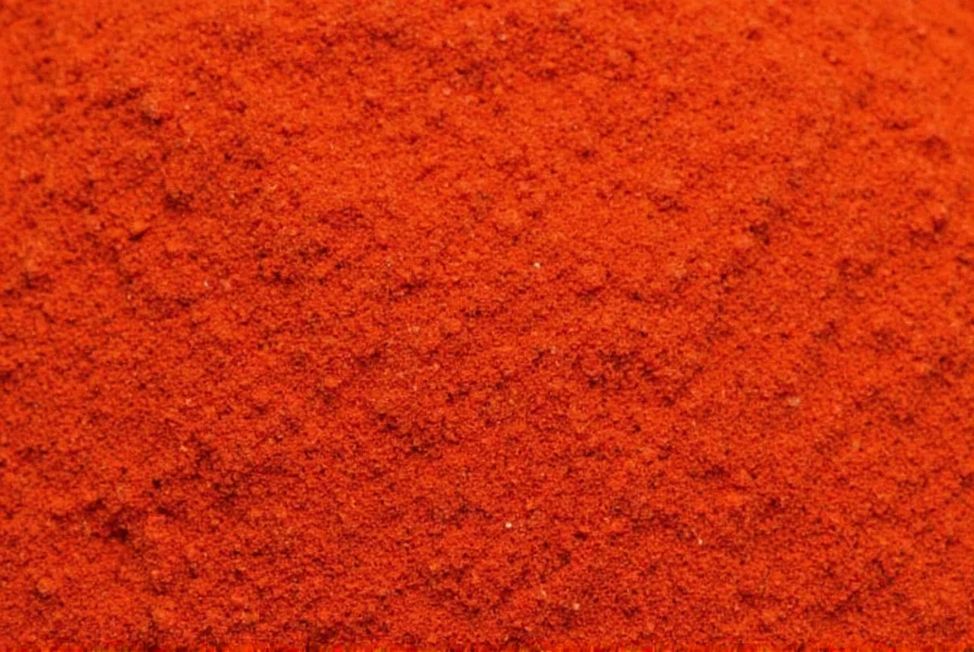 Close-up of red pepper flakes next to measuring spoons showing substitution ratio for cayenne pepper substitute