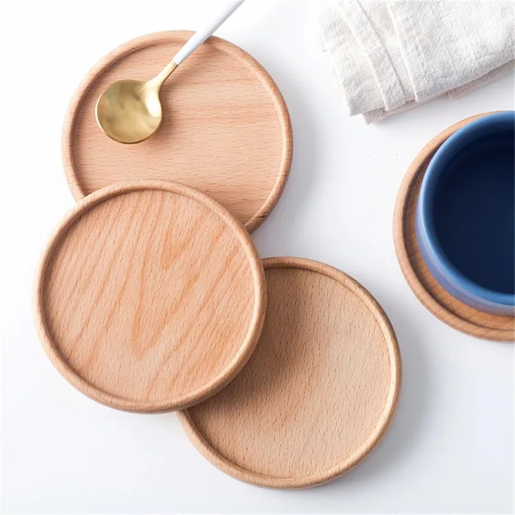 

Eco Friendly Creative Non-slip Durable Cup Mat Insulated Heat Home Use Tea Coffee Cup Pad Beech Wooden Round Coaster