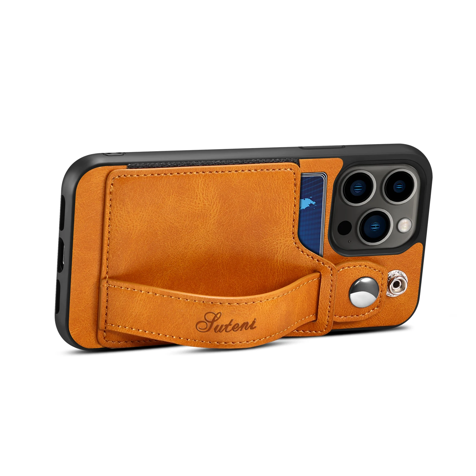 

wholesale cheap Khaki Shockproof customised handmade genuine leather phone case print with wallet for iphone 13 pro, 6 colors