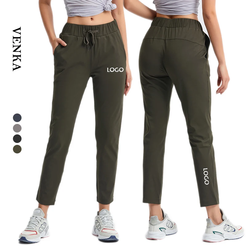 In Stock Women's Casual Sports Leggings With Pockets Drawstring String Waist Quick Dry Pants Straight Leg yoga Pants For Women