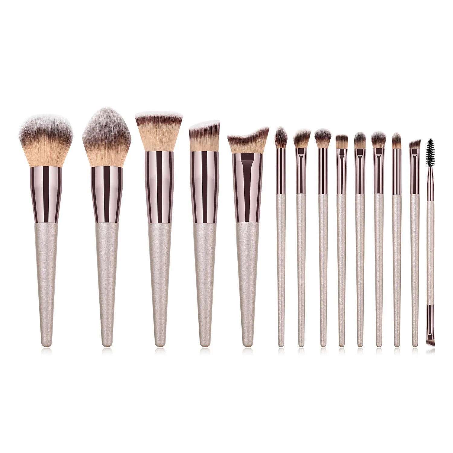 

Vegan Makeup Brushes Set Custom Logo Spot Wholesale Professional Brochas Maquillajes 14pcs Champagne Gold Synthetic Hair 10 Sets