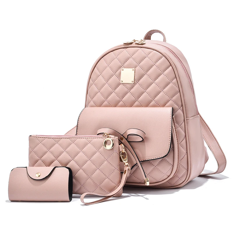 

Hot Sales 3Pcs Set Collage Bag Card Holder Clutch Handbag Back Packs Ladies Backpack