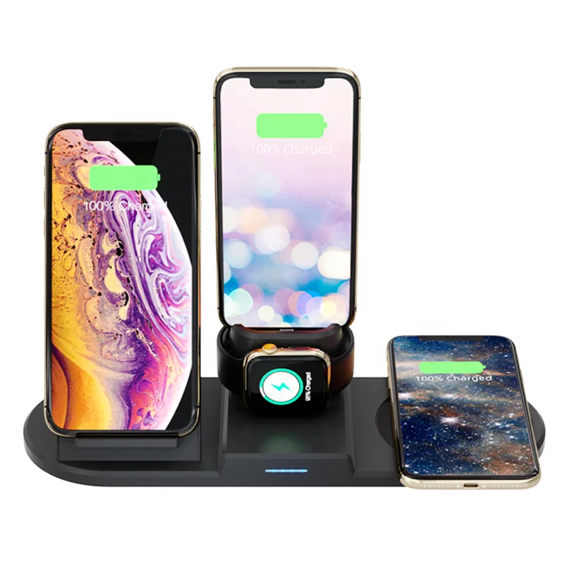 

4 In 1 15w Fast Wireless Charger For Iphone 11 Pro Max 8 Smart Watch Earphone For Samsung, Black