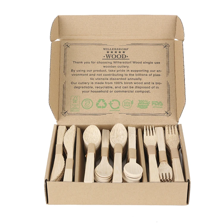 

Custom Biodegradable Disposable Wooden Forks Knives and Spoons 100pcs set