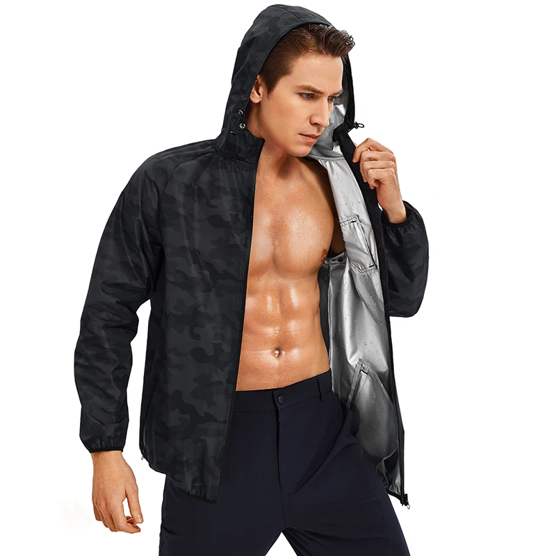 

5 Times Hot Sweat Silvery Sauna Suit Enhance Workout Weight Loss Men Sauna Jacket with Hoodie