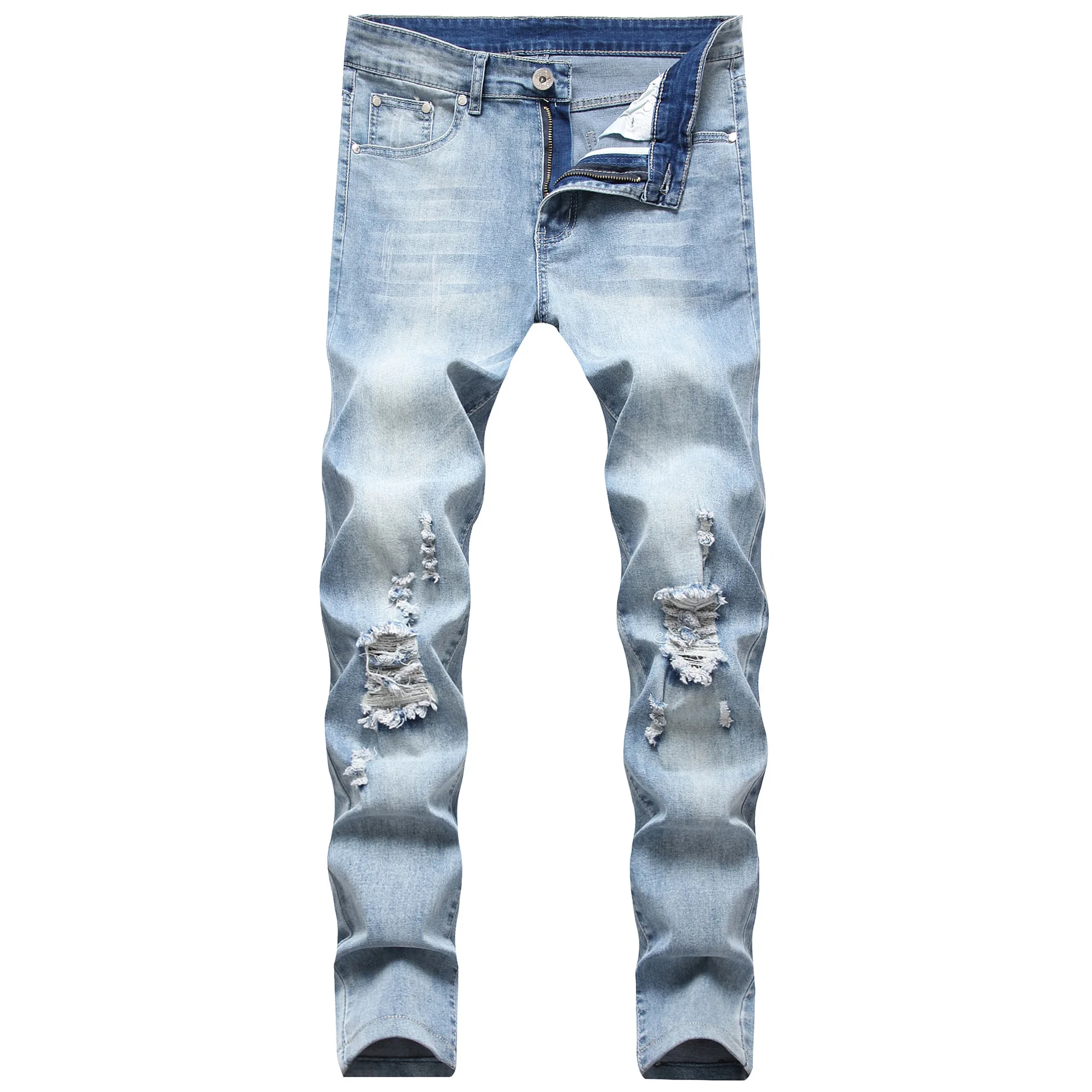 

APOLLO Cheap Price Casual Men's Slim Fit Pencil Pants High Elastic Holed Denim Men's Jeans