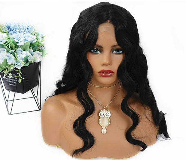 

Wholesale price black body wave curly synthetic T style HD lace front wigs