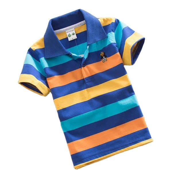 

2021 new style high quality Children's shirt boys' summer round neck pullover stripe loose 100% cotton short sleeve kid shirt, Picture shows
