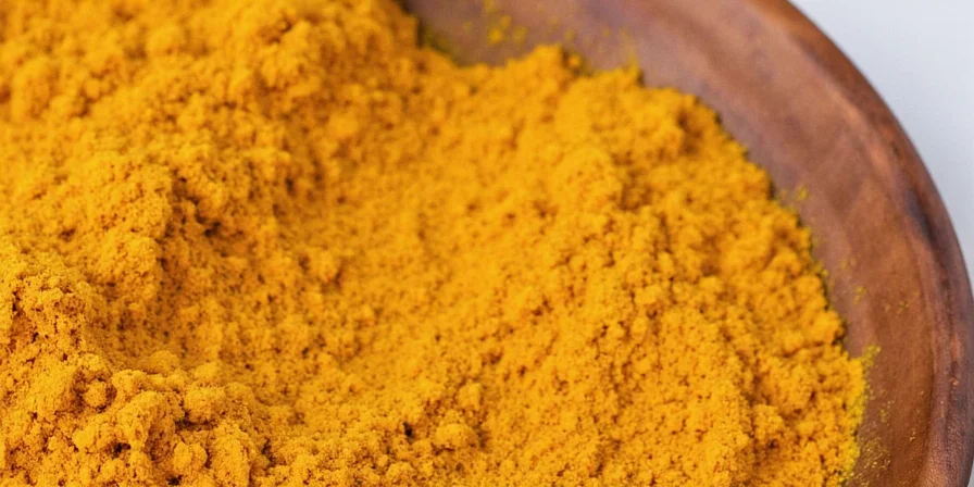 Spice rack showing turmeric next to cumin and paprika