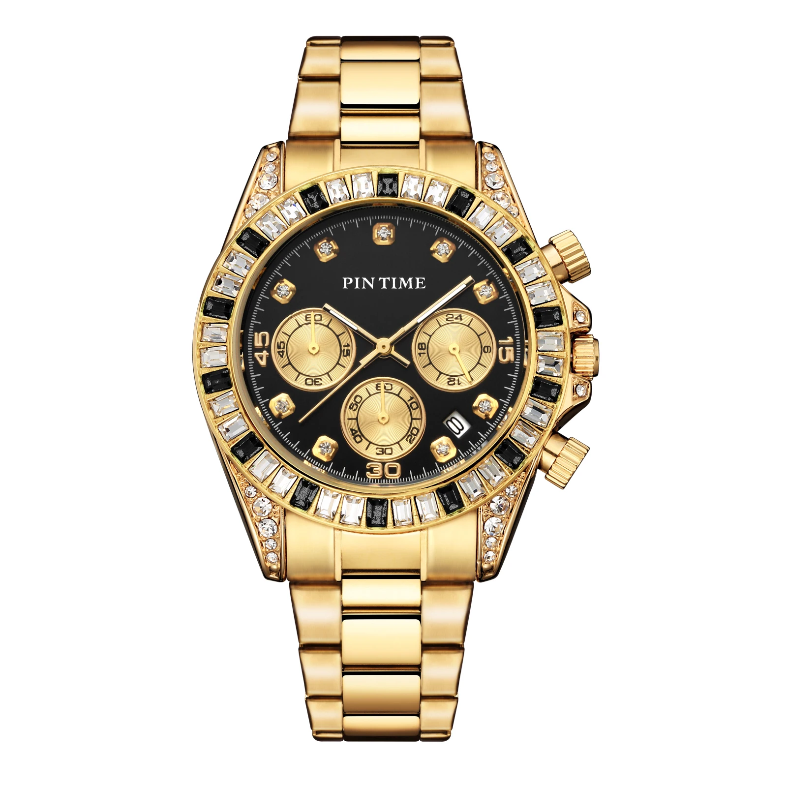 

Mens Watches Top Brand Luxury Iced Out Watch Gold Diamond Watch for Men Square Quartz Waterproof Wristwatch Relogio Masculino, Black,rose gold,gold and silver