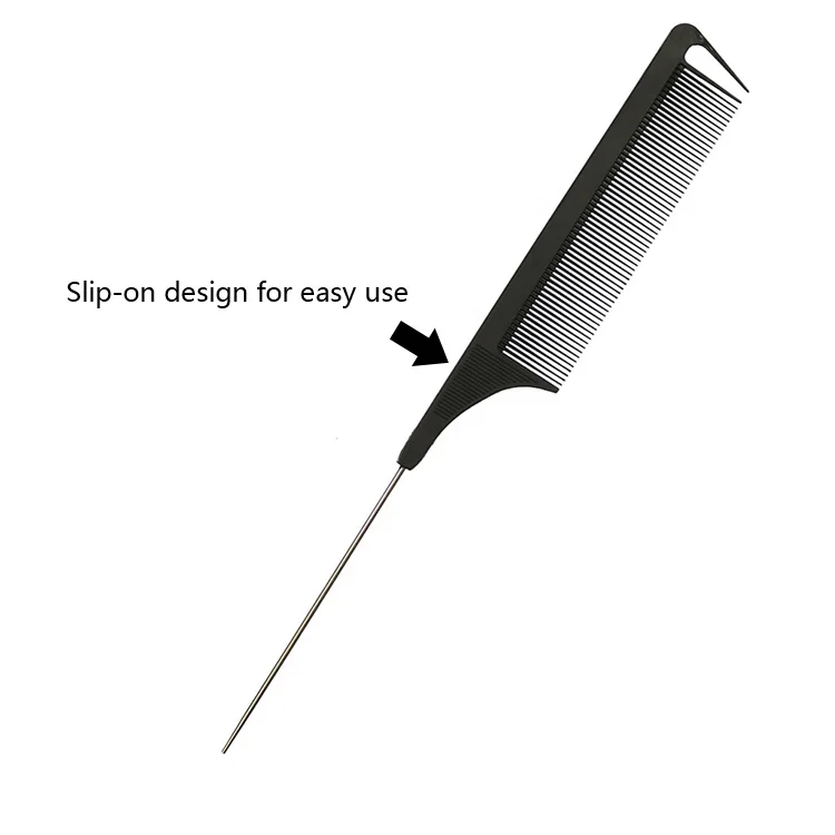
Private Label Professional Salon Dressing Tool Custom Black Heat Resistant Teasing Comb Pin Tail Stainless Steel Carbon Comb 