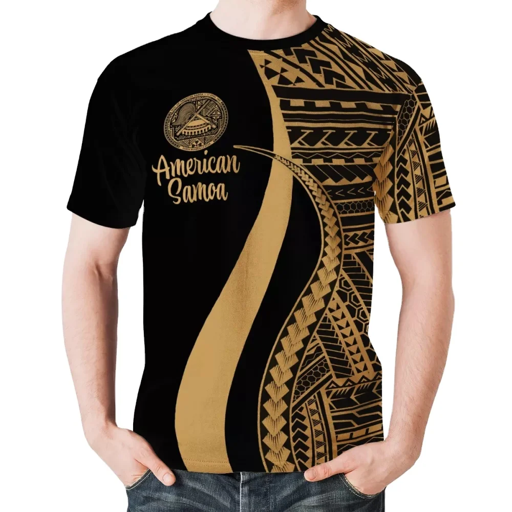 

Oversize loose and breathable men t-shirt Polynesian American Samoan Tribal Design Gold short sleeve t-shirt, Customized colors