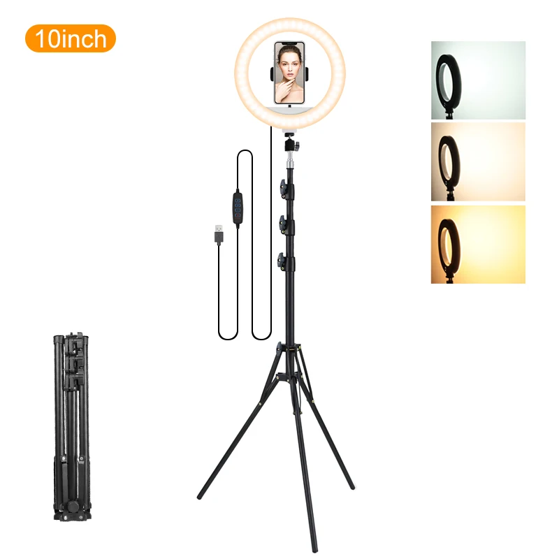 

10-inch selfie ring light with 1.6m reflex tripod & cell phone holder LED ring light for makeup photography YouTube Tik tok