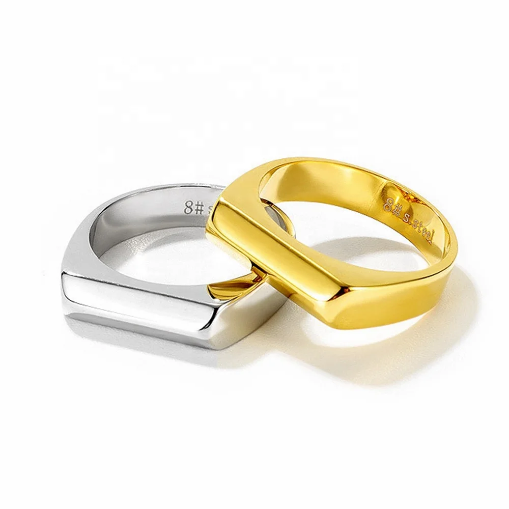 

MECYLIFE Ins Fashion 2021 Rings For Women High Quality Luxury Ring Raised Top Stainless Steel Ring, Steel,gold