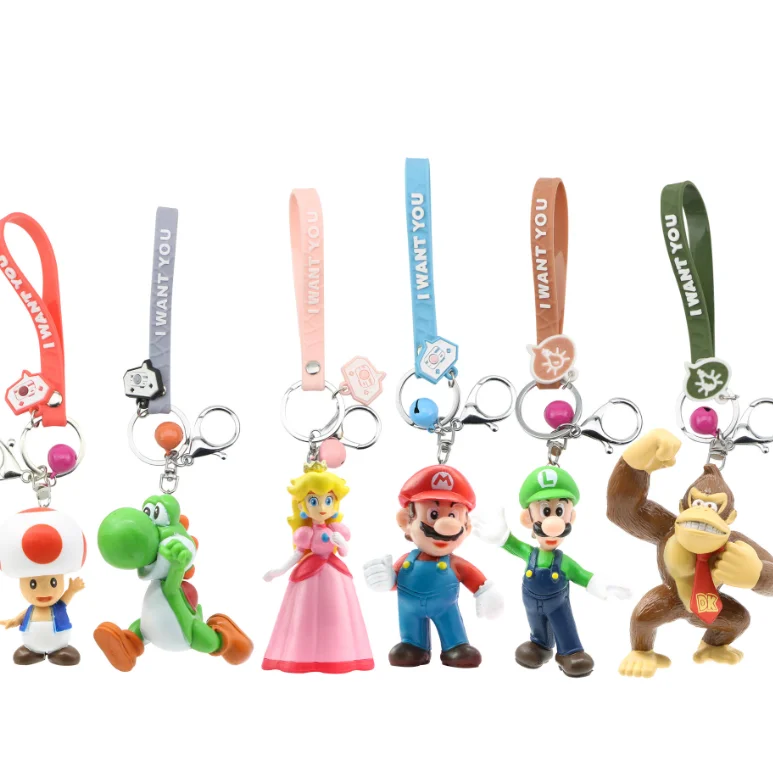 

6pcs/set Donkey Kong Yoshi Super Mario Luigi Keychain peach mushroom Key ring Pendant charms free shipping, Colorful