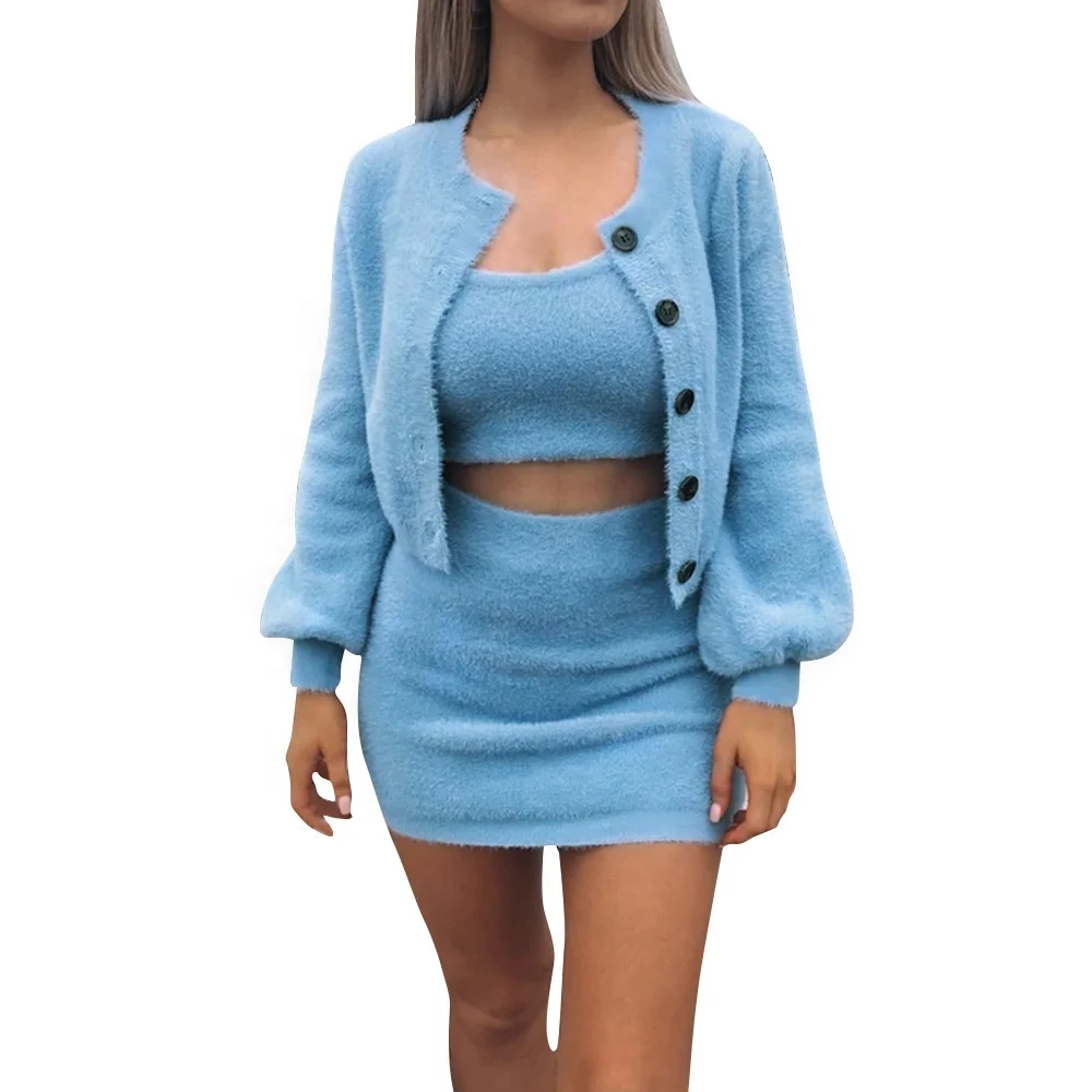 

Sleepwear Women Pajama Shirt Sets Fluffy Skirt Set Girl Night Wear Suits 3 Pieces Women Lounge Wear Sweater And Skirt Sets