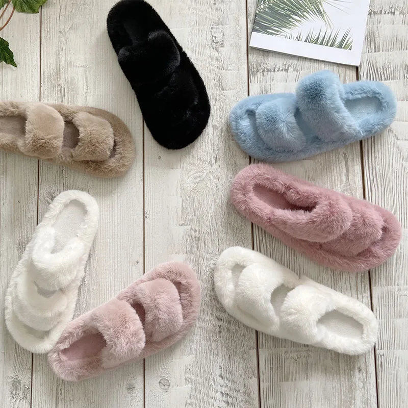 

Custom Women Fur Logo Bed Mule Sandals Slides Slippers Bulk Faux Bedroom Ladies Fashion Fur Slippers, Customized color