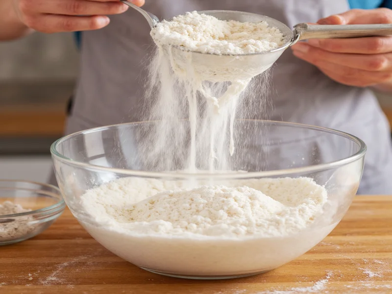 Homemade baking mix being sifted into bowl