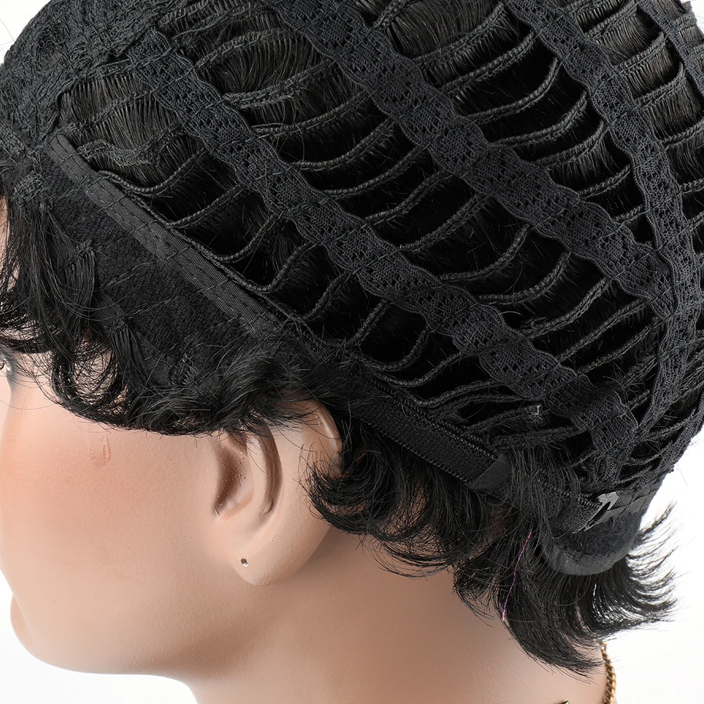 

Short Human Hair Wigs for Black Women Curly Pixie Cut Hair Wigs with Bangs Short Black Wigs for Women