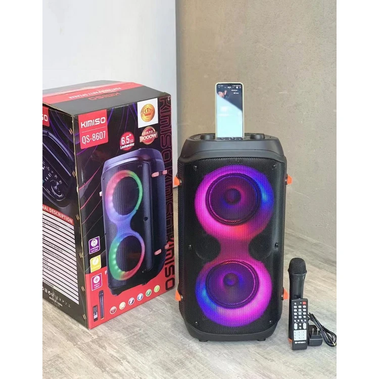

QS-8607 Latest Loudspeaker KIMISO Double Horn Speaker Big Rechargeable Speaker With Remote Control