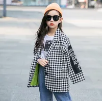 

Autumn Winter Fashion Teenager Girl White Black Plaid Blazers with Letters Print Children Girl Stylish Outdoor Jacket Suit Coat