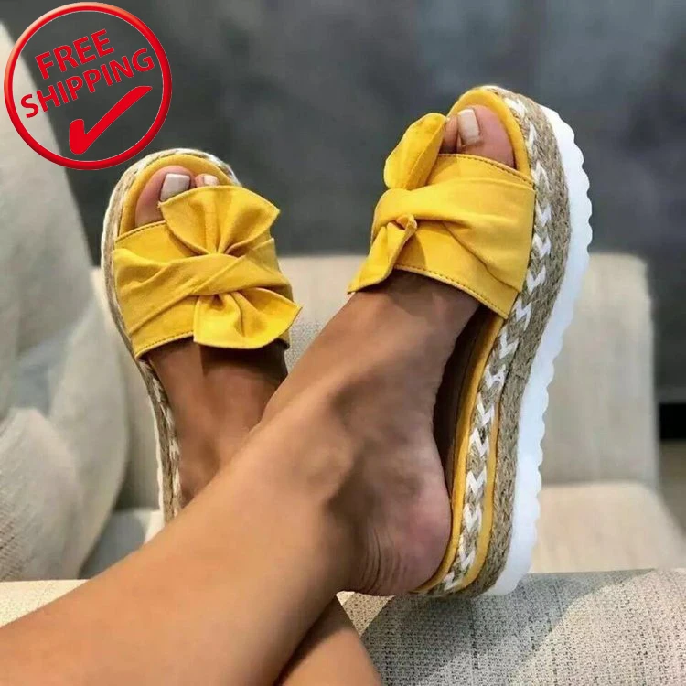 

Women Summer Platform Bow Sandals Slipper Indoor Outdoor Flip-flops Beach Shoes Female Slippers