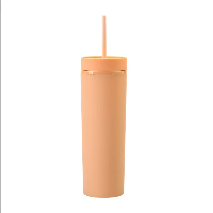 

Custom Reusable Drinking Tumblers 16oz Double Wall Plastic Matte Black Skinny Tumblers with Lids and Straws, Customized color