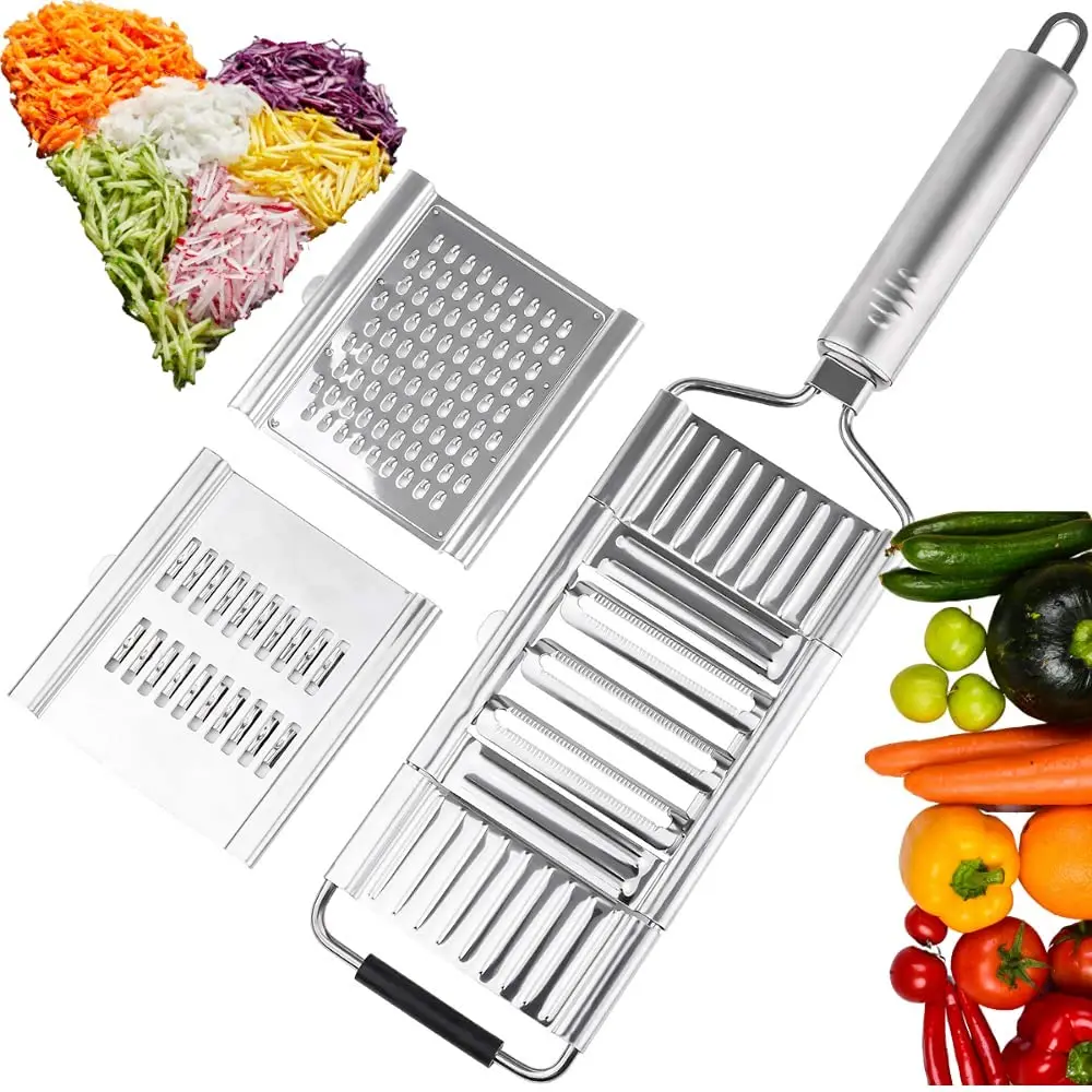 

Amazon kitchen gadgets cheese slicer Kitchen Hand-held Shredder Cutter Grater Slicer 4 in 1 Multi Purpose Vegetable grater, Silver