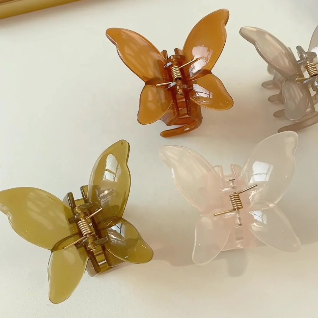 

New Arrival High Quality Transparent Smooth Clear Small Pretty Butterfly Cellulose Acetate Hair Claw Clips for Women and Girls