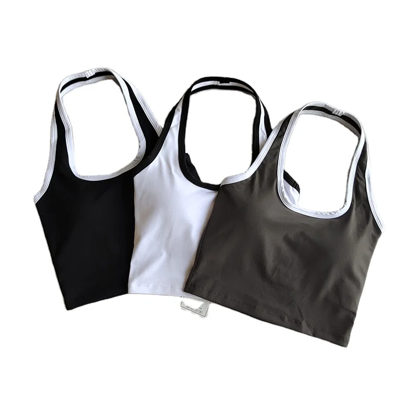 

Sexy Halterneck Tank Tops With Pads Yoga Fitness Underwear Gathering Sport Bra Seamless Quick-dry Lady Running Training GYM Wear