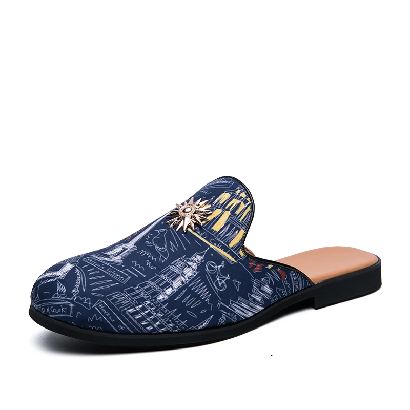 

Sandalias De Playa 2020 wholesale designer custom fashion slip on half slippers dress black casual leather shoes men loafers, Black,blue