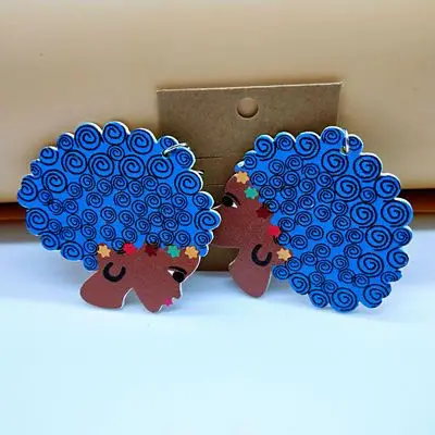 

New Creative Engraved Fashion Girl Wooden Dangle Earrings Painted Woman Beauty Head Wooden Drop Earrings For Girls Ear Jewelry