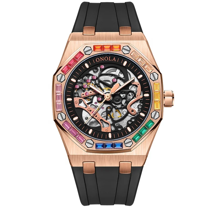 

latest unisex metal case with rainbow diamond watch luminous hands tourbillon watch for man