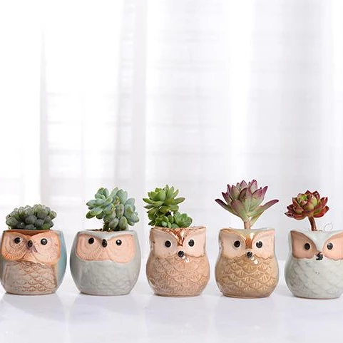 

In stock Owl Pot Planter Ceramic Flowing Glaze Home Decoration Base Succulent Plant Pot Cactus Bonsai Pots ceramic planter, Mix color