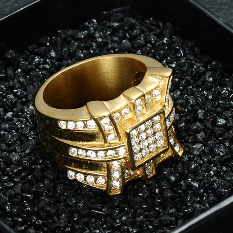 

Hip Hop Jewelry 14k 18k Gold Plated Cubic Zirconia Diamond Ring Men Women