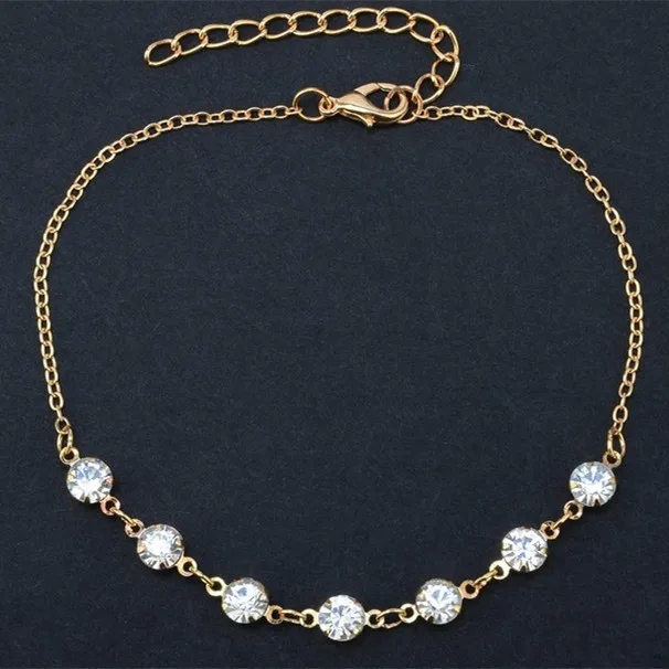 

New simple 7 diamond rhinestone gold and silver anklet women jewelry wholesale