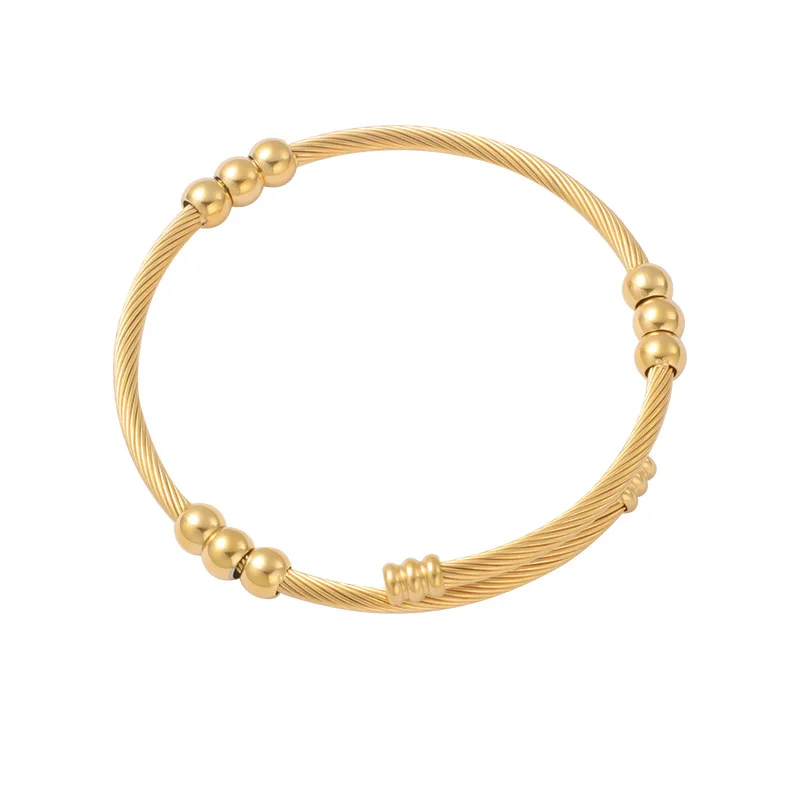 

Hot Selling Women Adjustable Bracelet Round Gold Beads Release Stress Braided Bracelet Stainless Steel