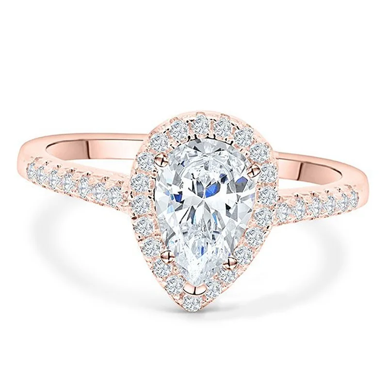 Fashion Jewelry manufacturer Women Cubic Zirconia Diamond Pear Shaped Silver Finger Ring