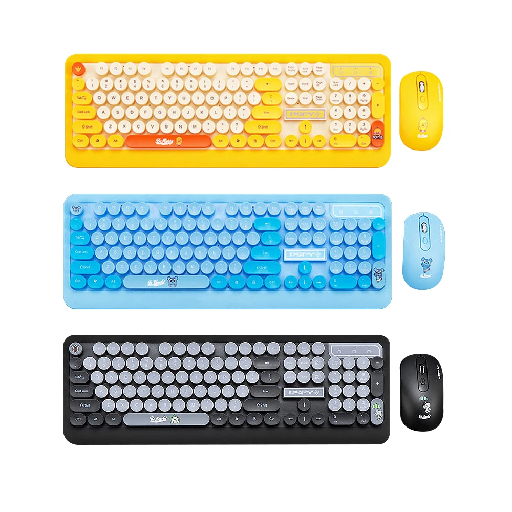 

New K68 Retro Round Punk Pie Wireless Keyboard And Mouse Set Cartoon Wireless Keyboard Mouse Combos