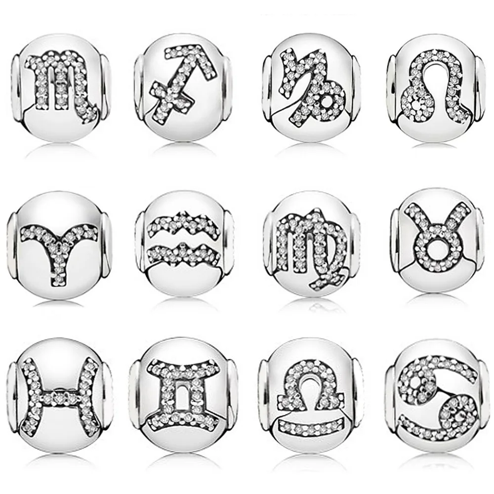 

NEW 100% 925 Sterling Silver Charm Embrace Twelve constellations With Cubic Zirconia Beads Fit diy Bracelet & Bangle Jewelry