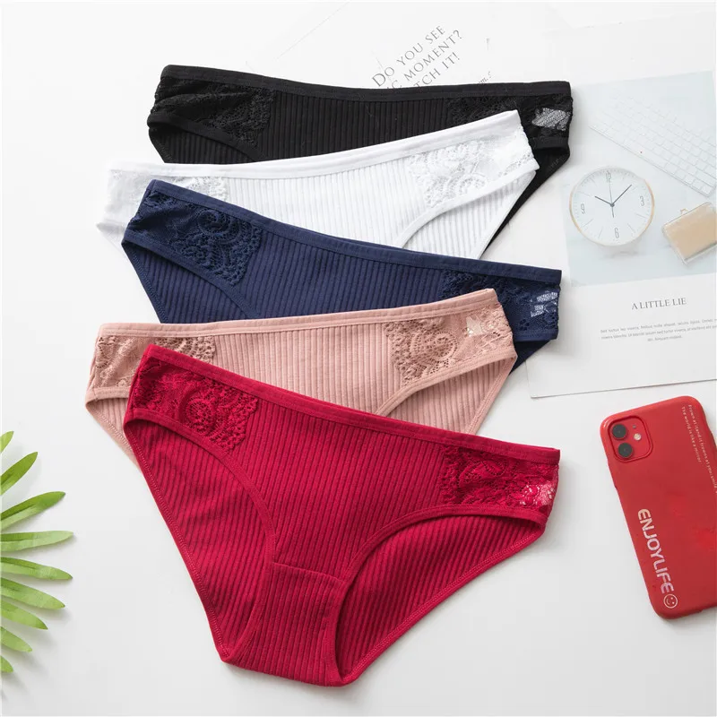 

Custom High Quality Low Waist Ribbed Ropas Interiores Para Mujer Seamless Lace Cotton Underwear Women