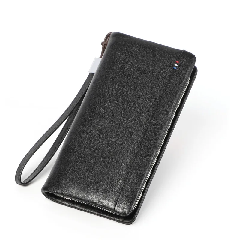 

Brand Designer Luxury Custom Logo Black Men Wallets China Factory Business Cowhide Leather Clutch Long Purse Wallet With Zipper, Black, brown