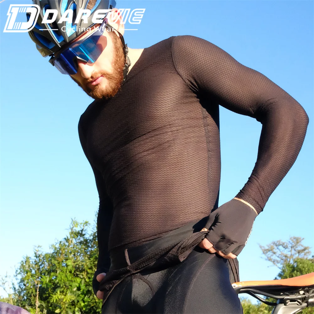 

DAREVIE Wholesale Mens Compression Shirts Long Sleeve Sun Protection Shirts Mesh Workout Gym Tops Cycling Undershirt Base Layer