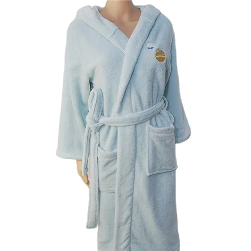 

Super Absorption Bath wear Luxury coral fleece Bathrobe Set Unisex Night Dress Fluffy night-robe for home hotel Beige Blue