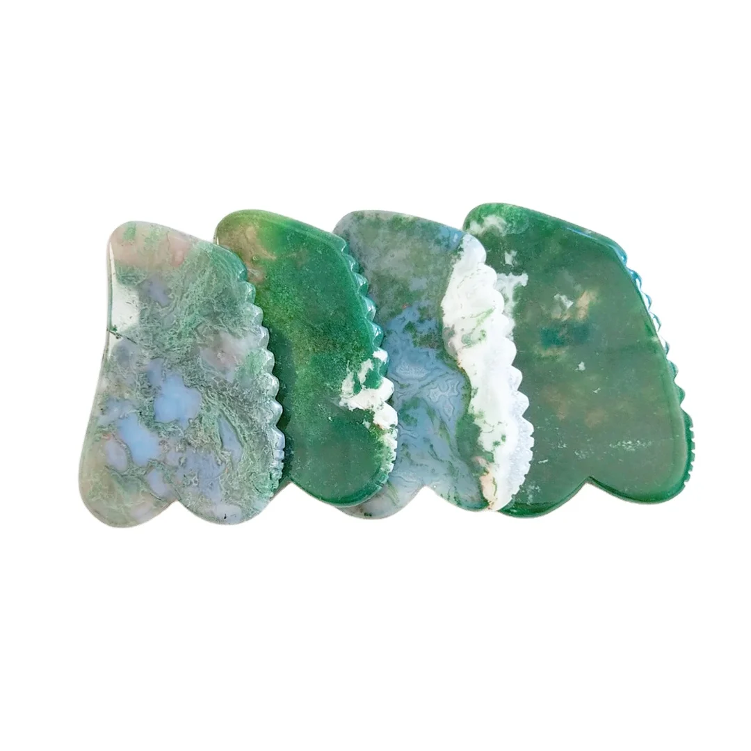 

Factory Price Hand Carved jagged square shape moss agate Shaped Guasha jagged square shape Guasha Stone For Body