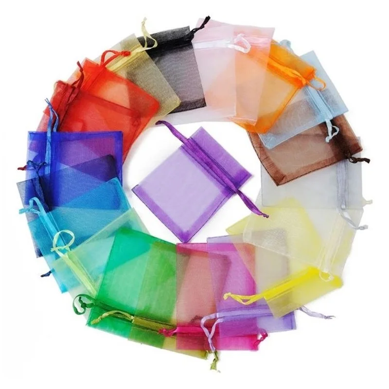 

20x30cm 24 colors Custom Logo Drawstring Gift Pouch Jewelry Mesh Packaging Organza Bag